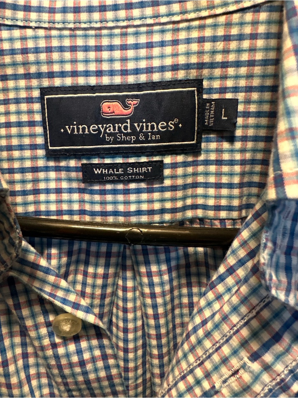 Vineyard Vines Men’s Blue, Pink & White Plaid Button-Down Shirt